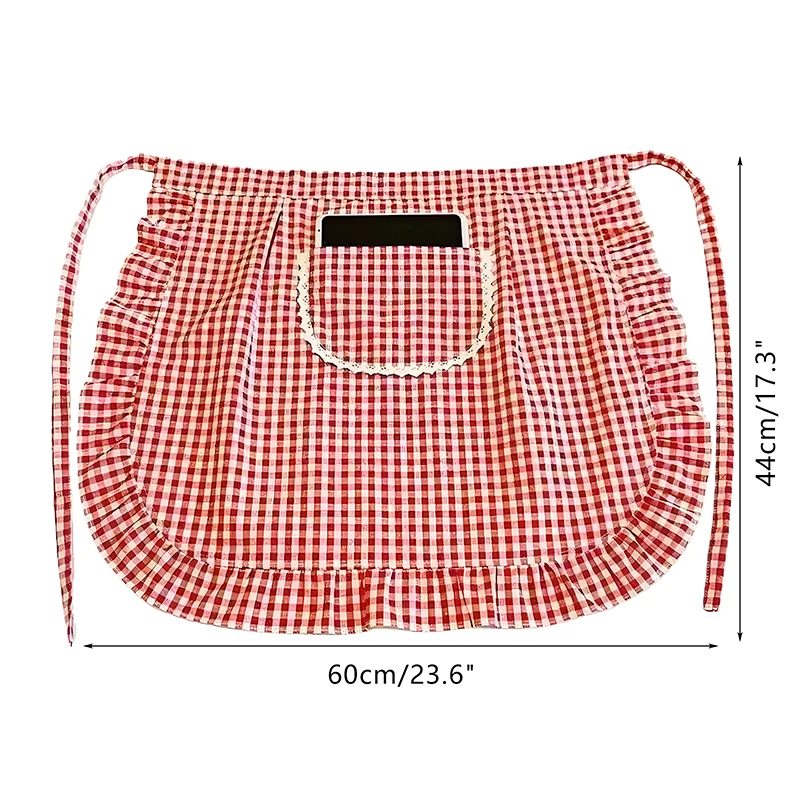 Grembiule a quadri quadrato a mezza vita in misto cotone per cucina domestica, resistenza alle macchie, abbigliamento da lavoro, componenti aggiuntivi da cucina
