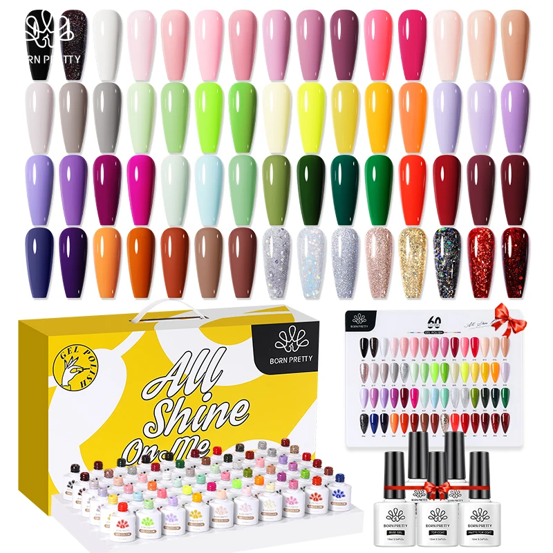 

BORN PRETTY 10ml Nail Gel Polish Kit Semi-Permanant Gel Varnish Color Glitter Sequins Soak Off UV LED Nail Art Base Top Co