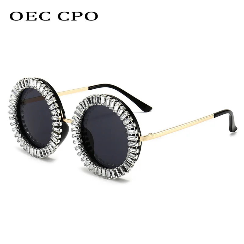 2024 Ins Popular Diamond Sunglasses Women Men Fashion Rhinestone Round Punk Sun Glasses Female Retro Black Shades UV400 Eyewear