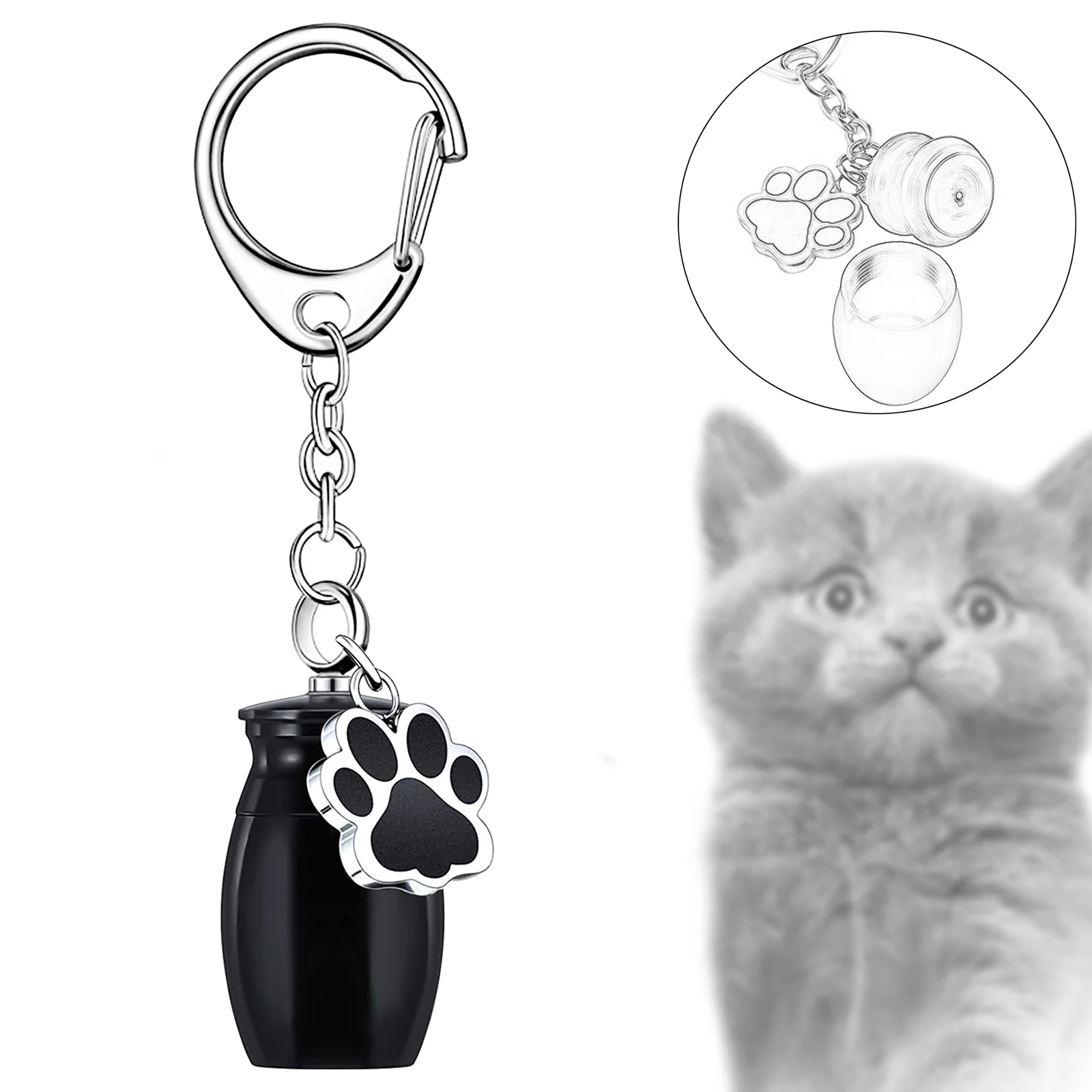 Small Keychain Pet Urn Portable Keep Precious Memories Keepsake Pet Hair Storage Jar Souvenir for Rabbit Kitty Bunny Puppy