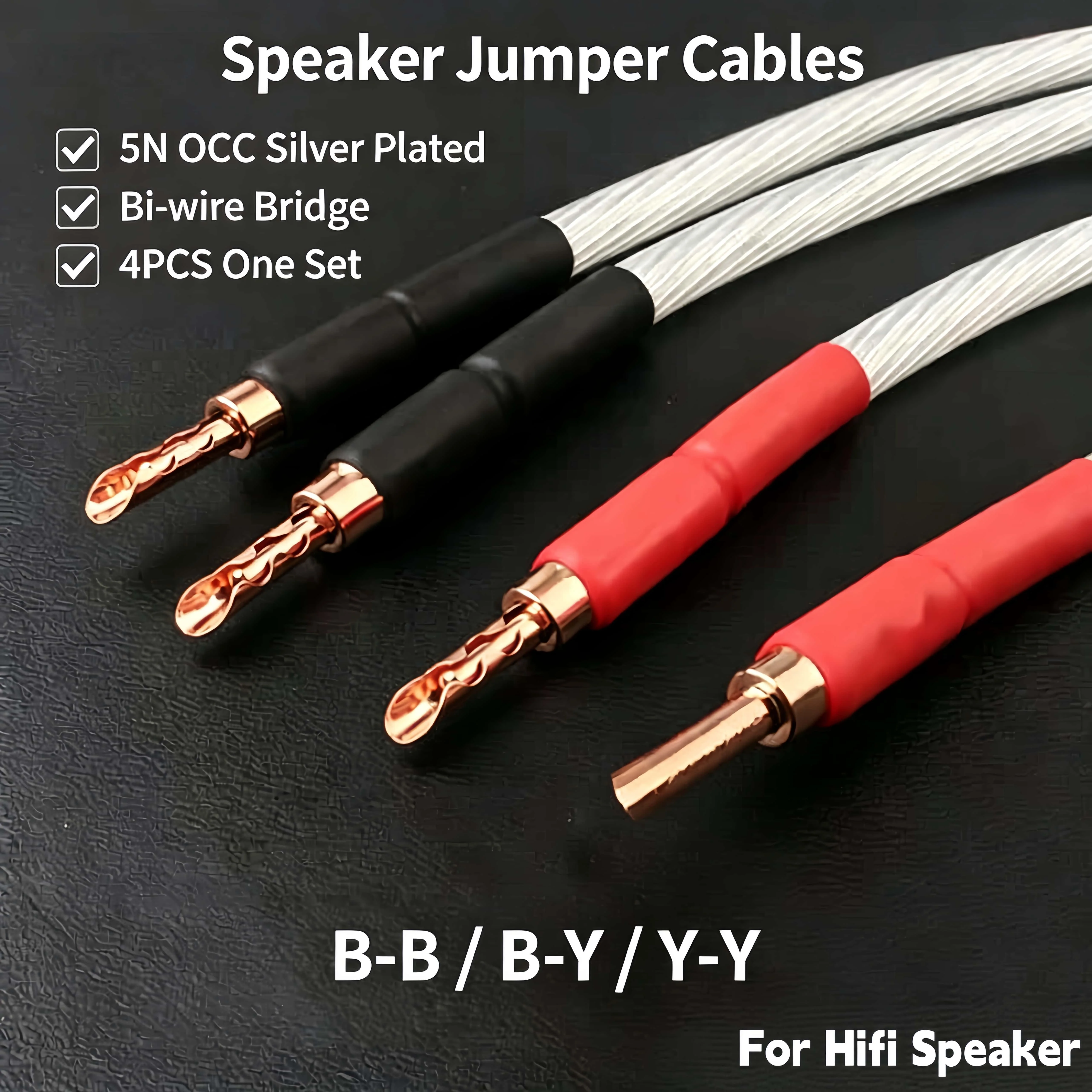 4pcs Speaker Bridge/Jumper Audio Cable 5N OCC Silver Plated Jumper Bridge Cable Y Spade to Y Spade Plug Speaker Jumper Wire