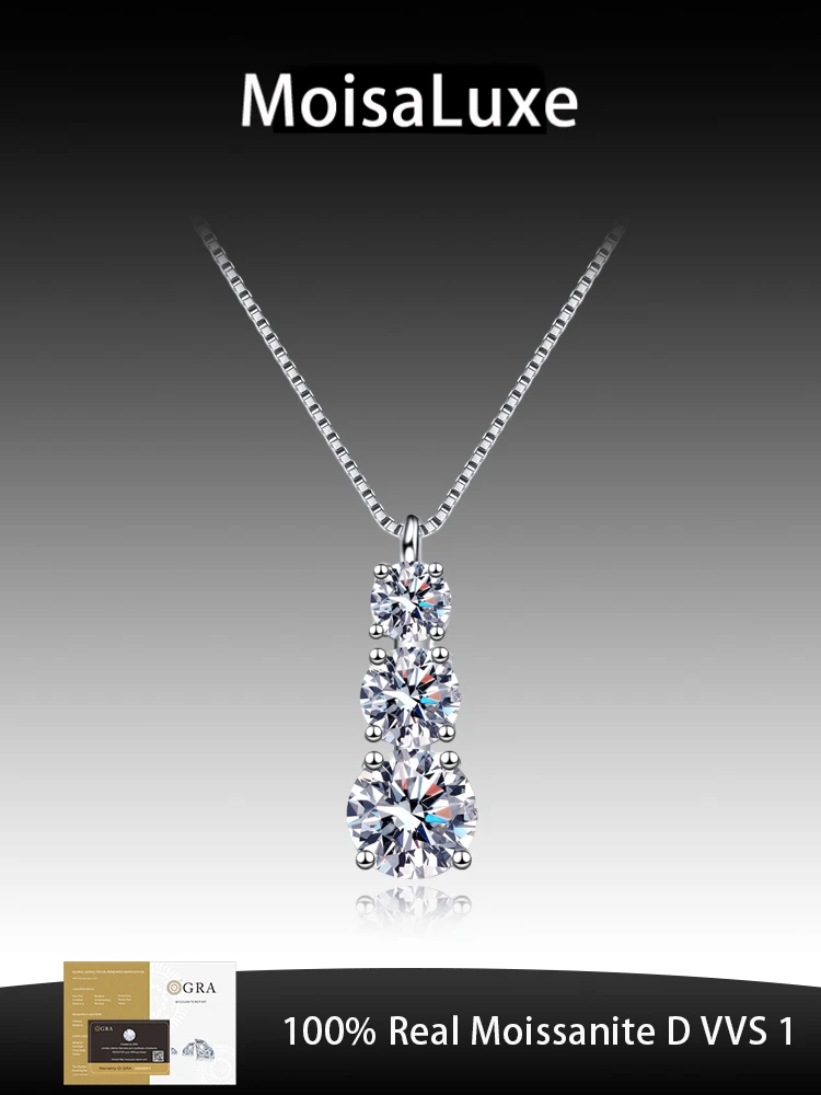 

MoisaLuxe Official Store Moissanite Plata Sterling 925 Silver Simple Three Round Moissanite Pendant Necklace For Women Jewelry