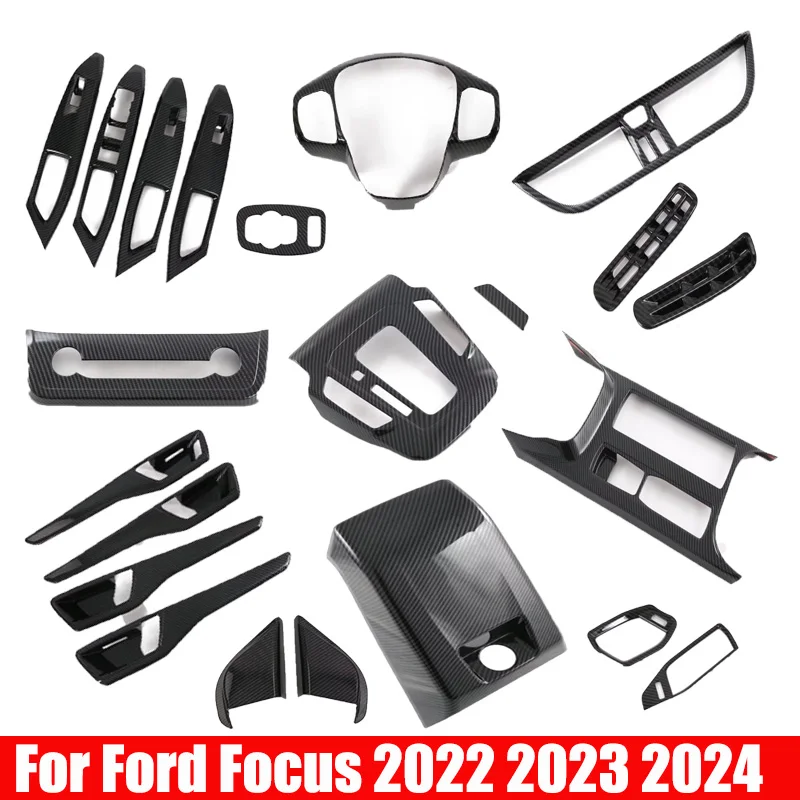 Reposabrazos de puerta Interior de coche, accesorios de fibra de carbono para Ford Focus 2022 2023 2024, embellecedor de caja de cambios de cubierta del botón de elevación de la ventana