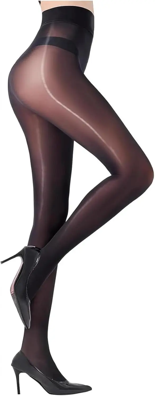 

Women's Black Sheer Pantyhose,Sexy Shiny Stockings,High Waist Oil Bright Ultra Silky Nylons Tights for Dance Jazz Dress