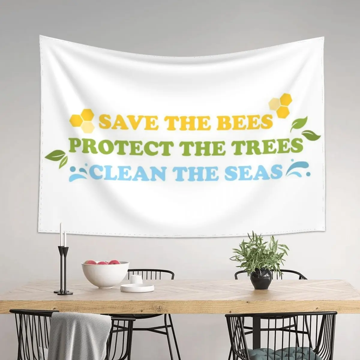 

Save The Bees, Protect The Trees, Clean The Seas Tapestry Decorative Wall Mural Aesthetic Decoration Carpet Wall Tapestry