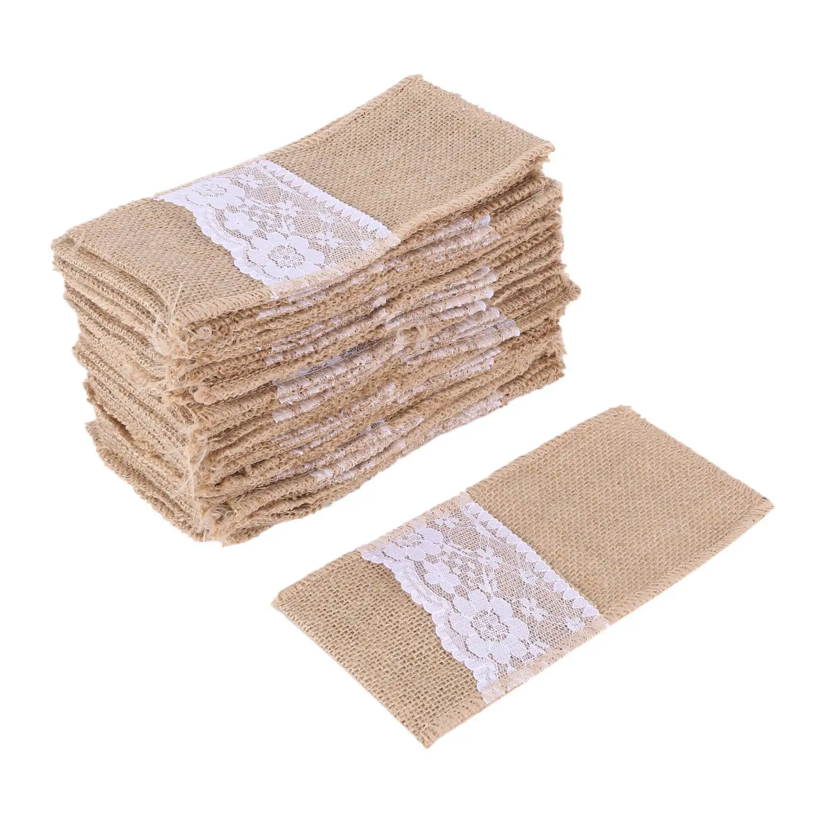 

AB42-150 Pcs Natural Jute Cutlery Knives And Forks Cutlery Set Silverware Bag Holder Burlap 21X11cm