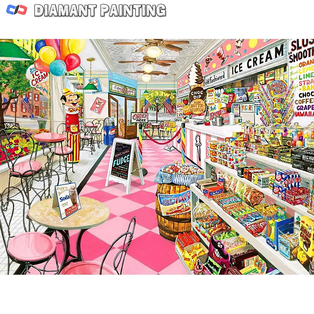 Tienda de pintura de diamantes 5D, punto de cruz, casa de Kits bordado Diamante, Cuadrado completo, redondo, paisaje, dulces, decoración de pared