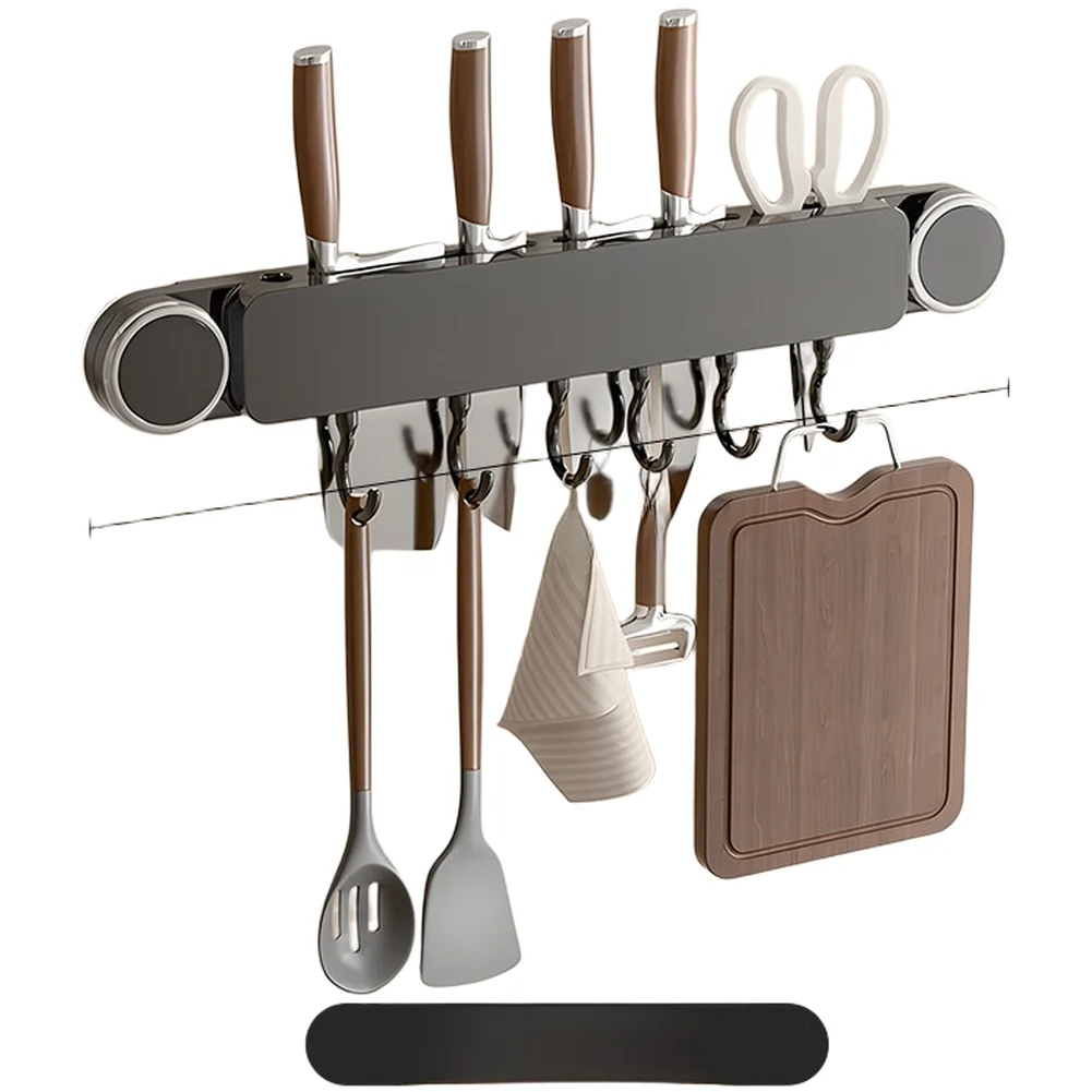 Kitchen Wall Mounted Blade Holder with Suction Cup Storage Organizer Featuring Adjustable Hooks and Multi Slots