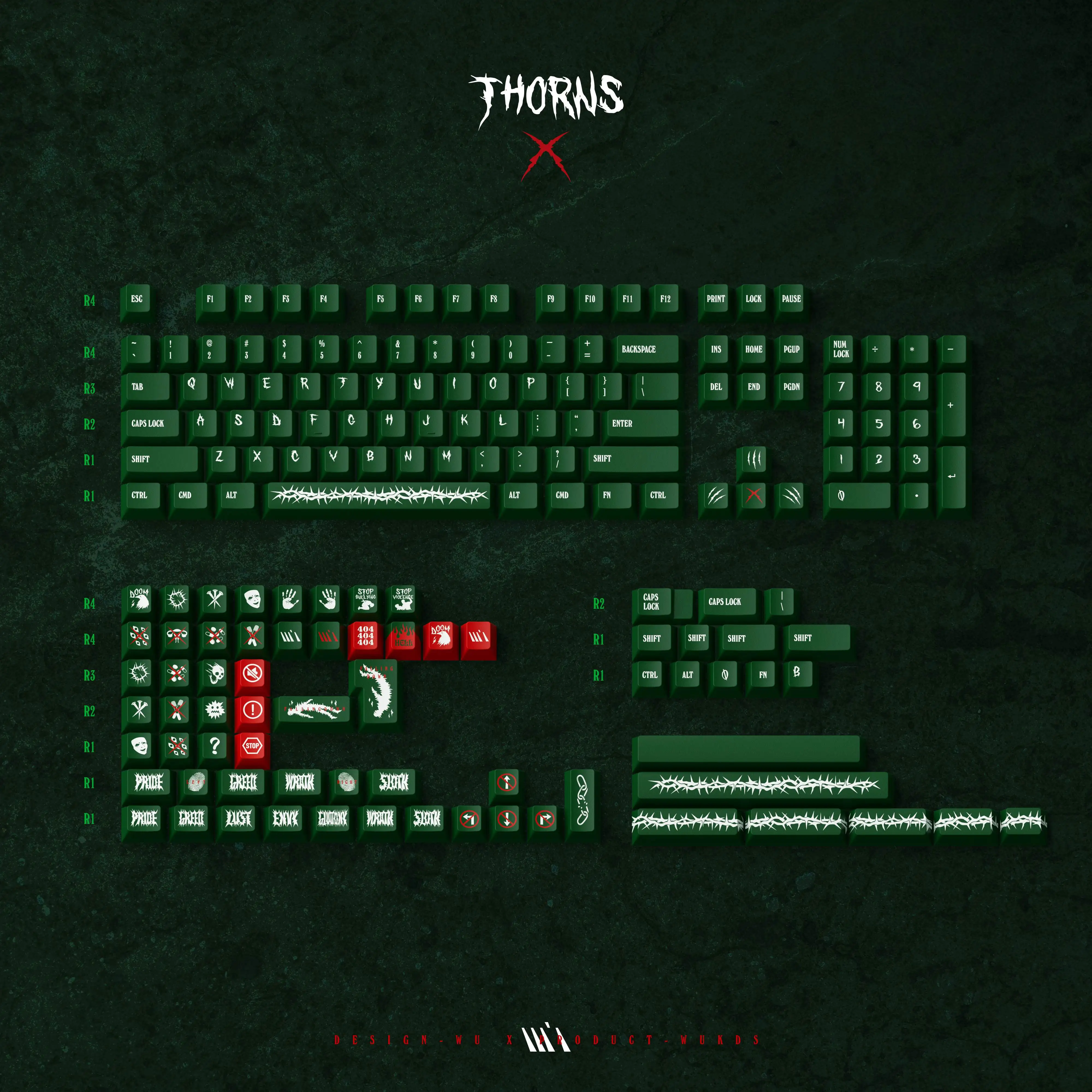 Original Keycap Thorns, 172 Keys Factory Height PBT Full Five-Sided Sublimation Mechanical Keyboard