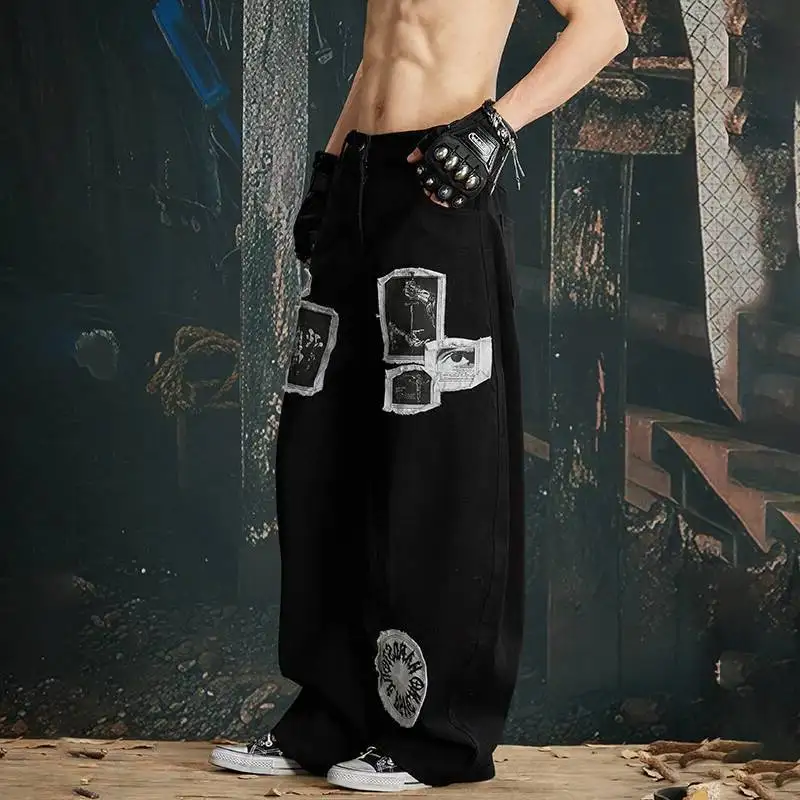 LUZHEN Frame Personalized Pattern Printed Photo 2026 Patchwork New Straight Casual Pants Men's Fashion Street Trousers JY8557