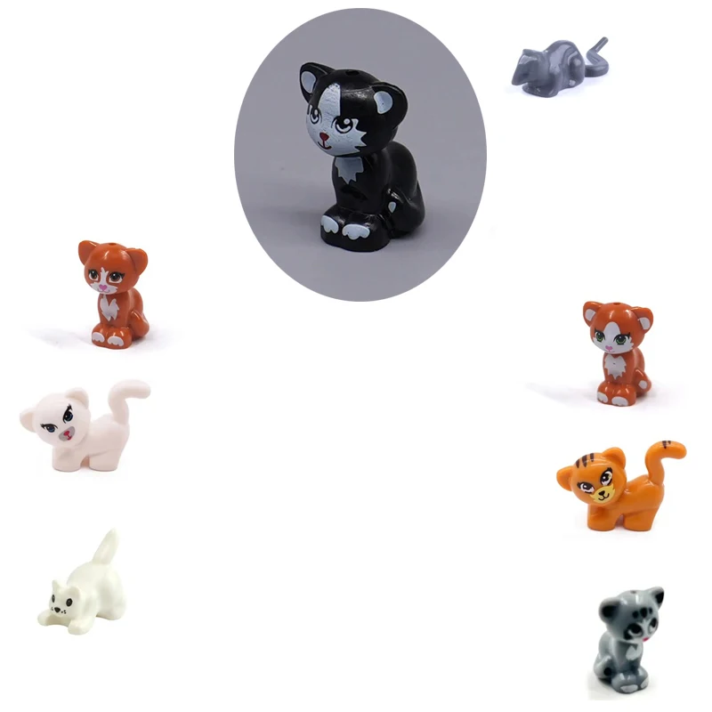 

Cat Catches Mouse Animal Parts MOC Building Blocks Family Pet Bricks Accessories Kits Tabby White Cat Toys Compatible With LEGO