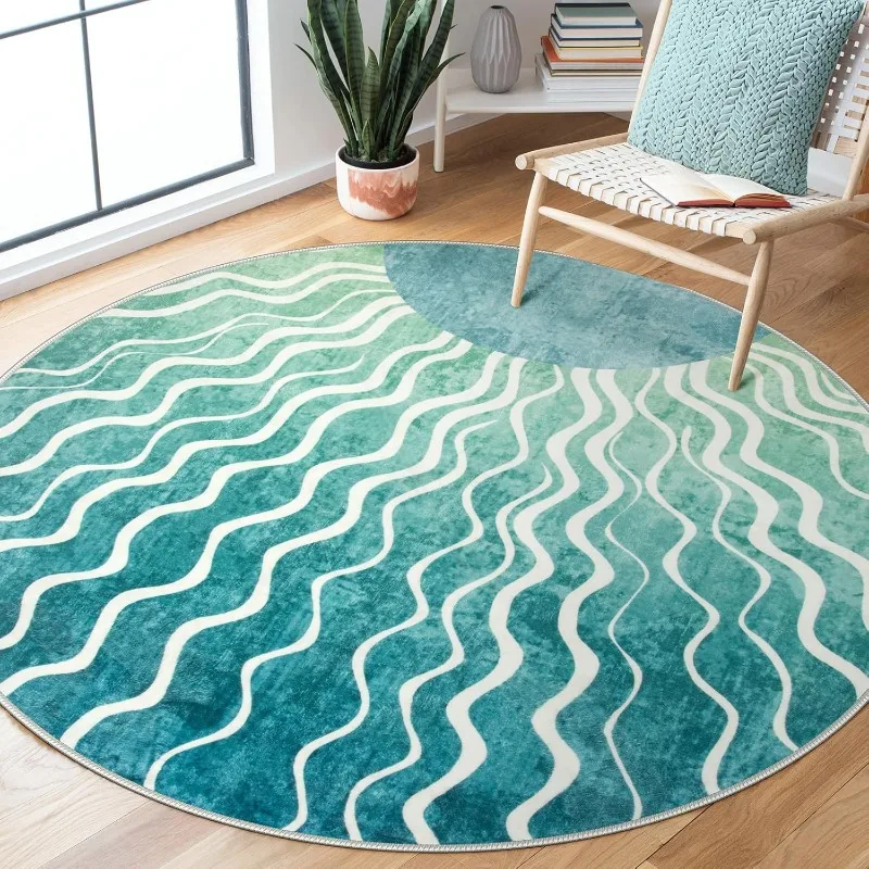 Bohemian Sun Print Round Rug – Modern Abstract Non-Slip Mat for Bedroom, Living Room or Entryway