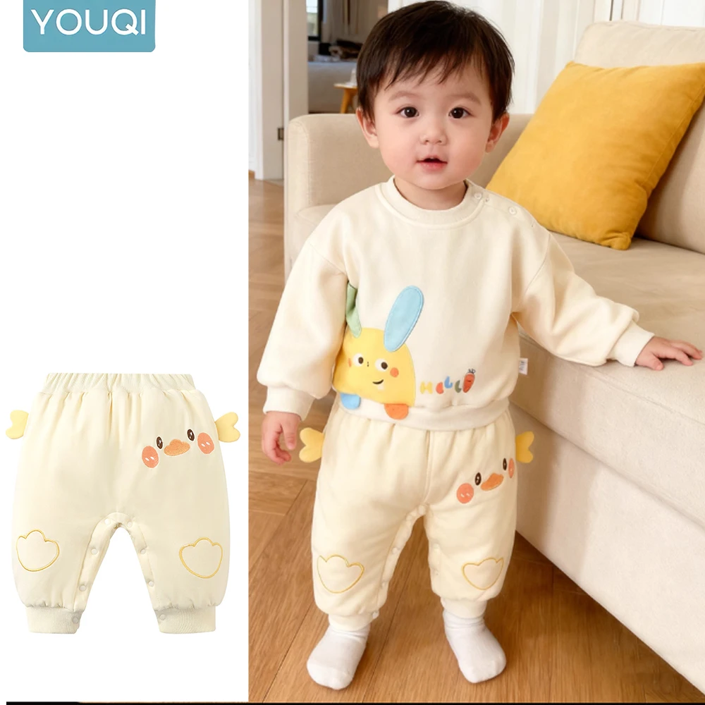 

1PCS Baby Winter Cute and Fun Duckling Pattern Cotton Pants with Baby Warm and Thick Cartoon Big PP Pants Open Crotch Pant