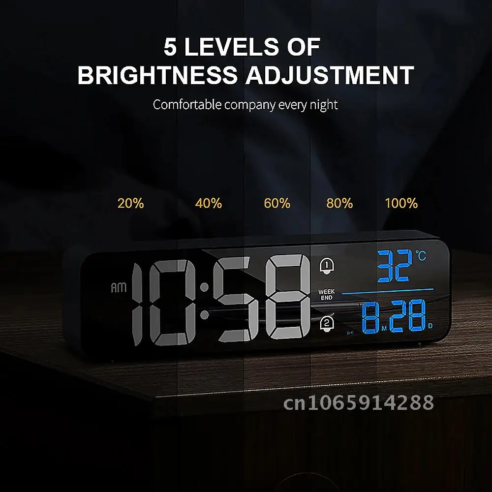 Music Alarm Digital LED Clock Temperature Date Display Desktop Control Decoration Voice 2400mAh Clocks Table Mirror Home Battery