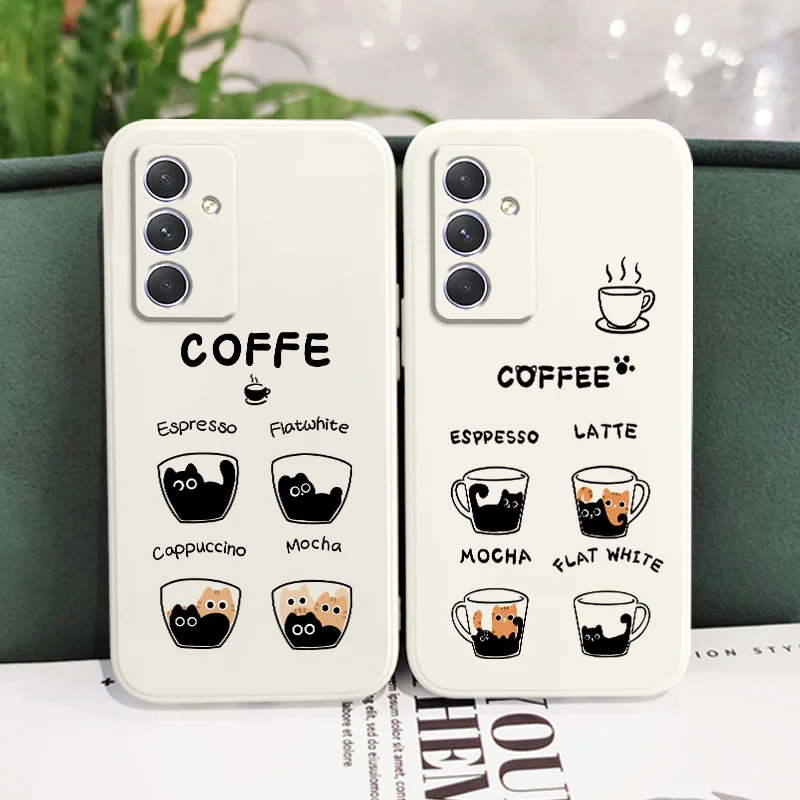 Coffee Cute Cat Case For Samsung A17 A56 A36 A26 A54 A34 A24 A16 A14 A06 A73 A53 A33 A23 A13 A72 A52 A32 A22 A15 A25 A35 A55 5G