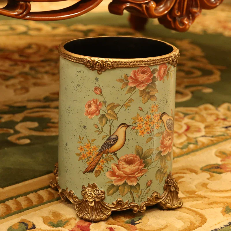 Large European style living room trash can, creative home decoration trash can, vintage decorative resin crafts ornaments