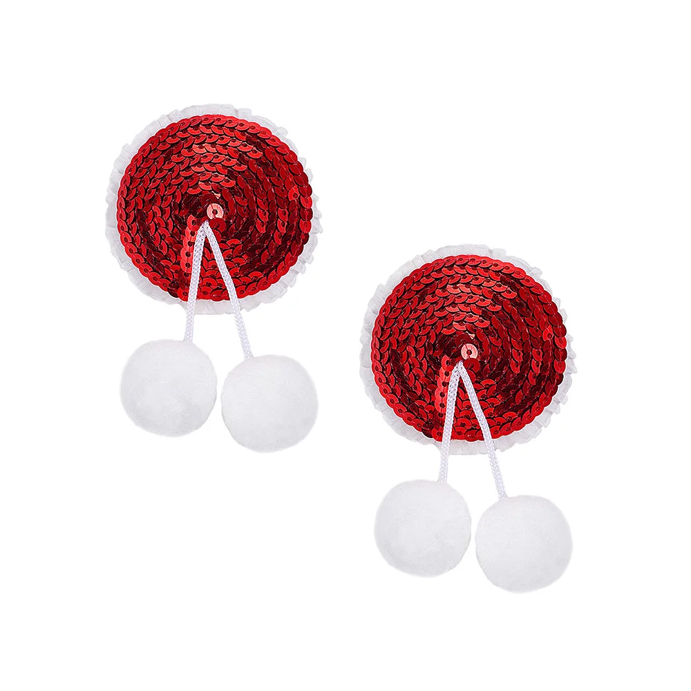 Sexy Women Red Sequin Nipple Cover Breast Pasties Stickers Self Adhesive Christmas Party Decor Tassel Breast Wear Accessories