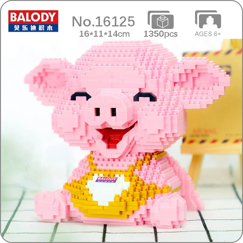 

Balody 16125 Animal World Pink Smile Pig Piggy Sit Fat Bib Pet Doll Mini Diamond Blocks Bricks Building Toy For Children No Box