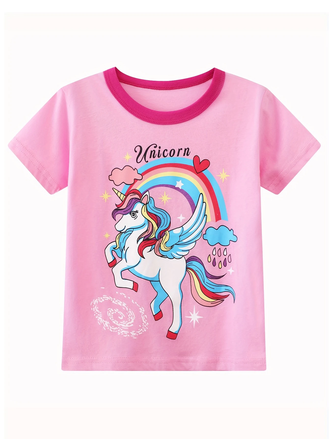 Girls 2-piece Trendy Pajama Sets Cartoon Unicorn Pattern Round Neck Short Sleeve Top & Full Print Matching Pants Casual PJ Sets