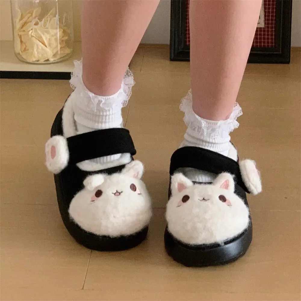 

Cute Cartoon Cat Paw Shoes Kawaii Homewear Thick Warm Slippers Thick-sole Anti Slip Mary Jane Cotton Shoes Girls