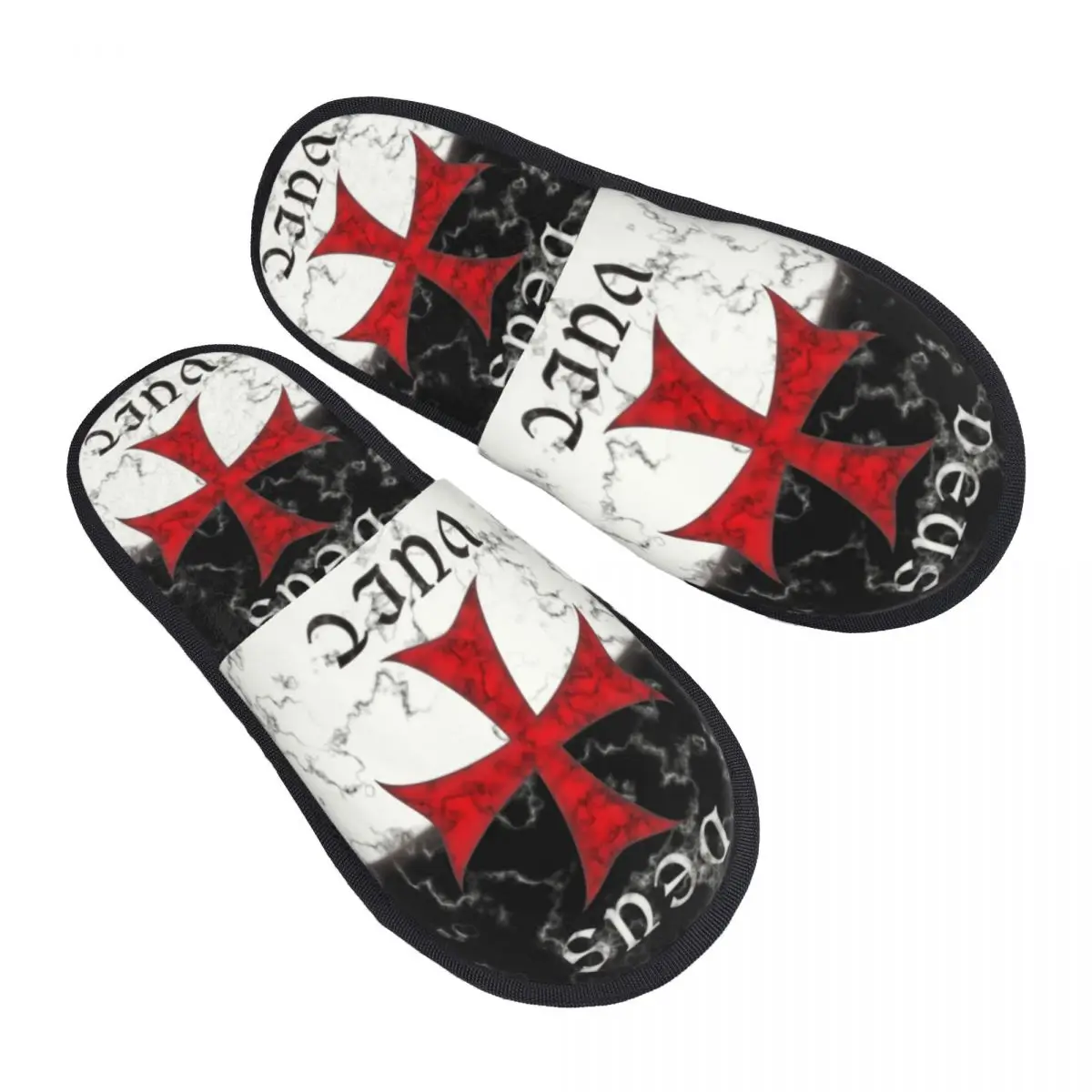 Custom Women Deus Vult Crusader Cross In Marble House Slippers Cozy Warm Knights Memory Foam Fluffy Slipper Indoor Outdoor Shoes