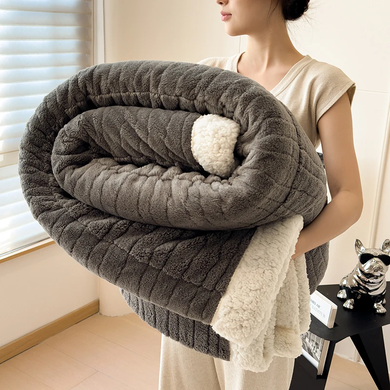 

Thicken Ripple Velvet Autumn Winter Bed Blankets Fluffy Soft Sherpa Fleece Throw Blanket Sofa Cover 3 Layer Warmth Blanket Quilt