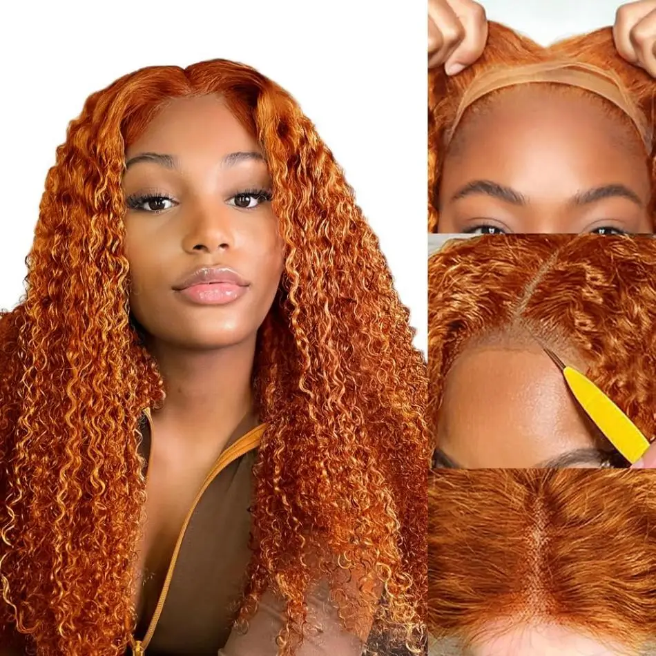 Peruca de Onda Profunda Brasileira para Mulheres, Cabelo Humano Encaracolado, Cabelo Transparente HD, 100% Gengibre Colorido, 13x6, 30 ", 40", Escolha