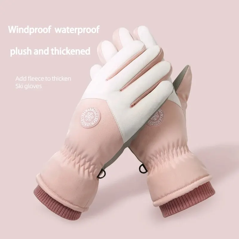 Winter Skiing Warm Gloves for Men Outdoor Cycling Waterproof, Non Slip, Thickened Female Couple Touch Screen Lamb Fleece