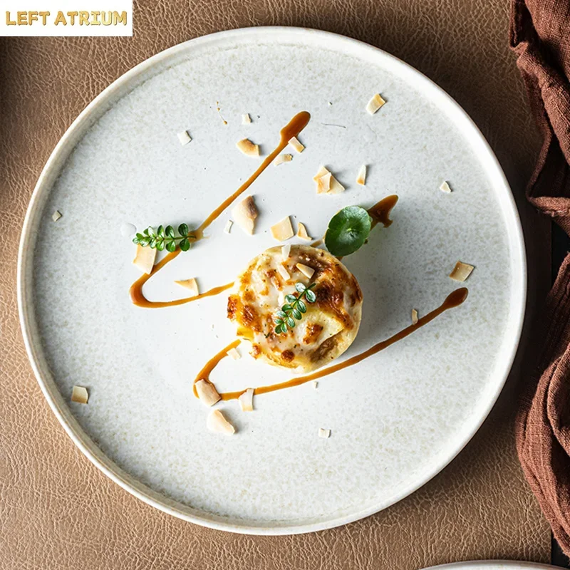 Kiln Changes Ceramic Steak Plate Vintage Round Cake Plate Dessert Pasta Plate Salad Plates Serving Plates Restaurant Tableware