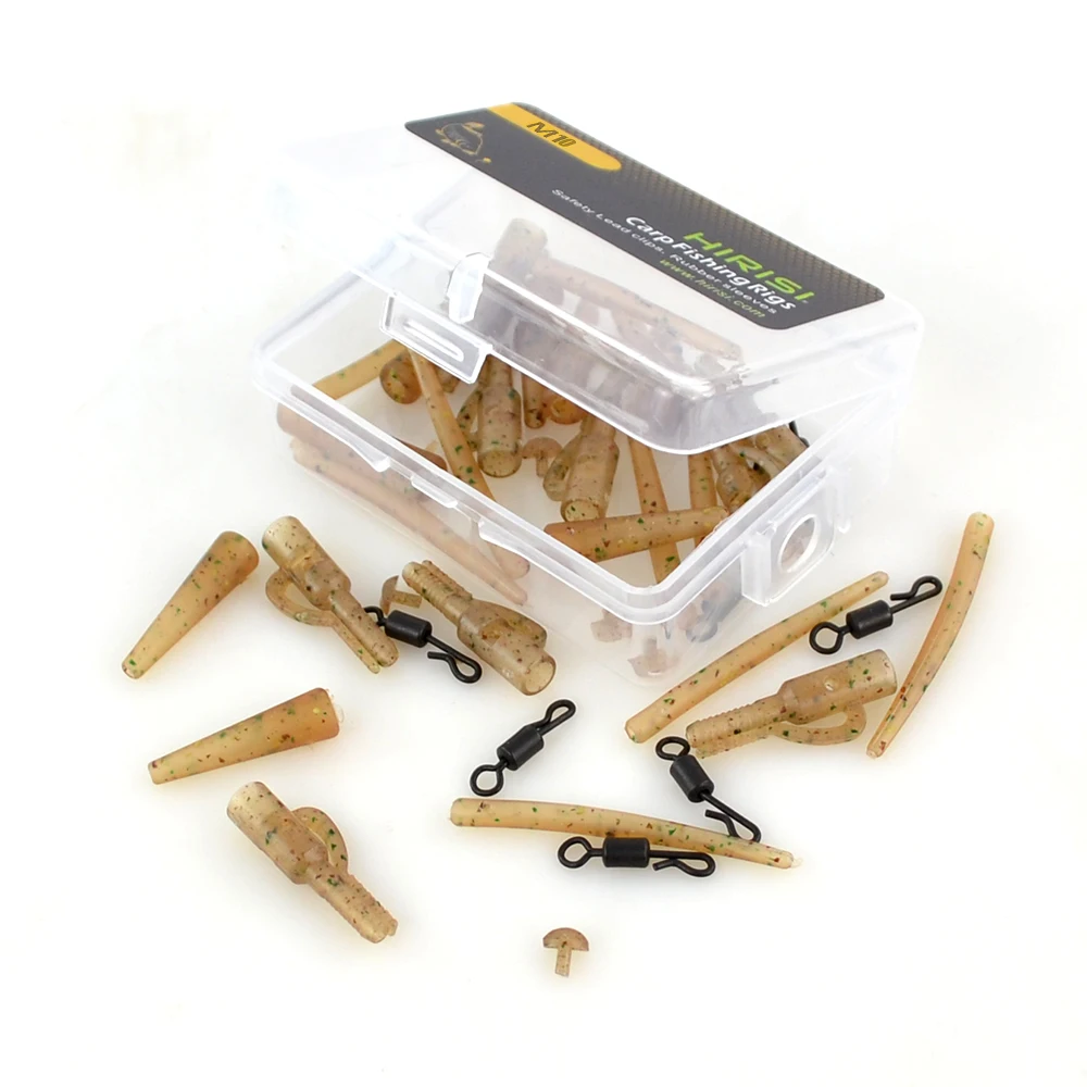 Hirisi 40 Stück Karpfenangeln Zubehör Sicherheitsblei Clips Schwanz Gummikegel Anti Tangle Sleeve Quick Change Wirbel Rig M10