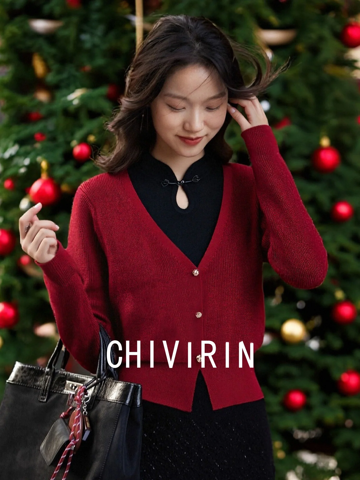 

Red Knitted Sweater Women's Faion Qipao Collar Fake Two-Piece Spring Autumn New Sle Button Base Layer Chinese Sle Wool ...