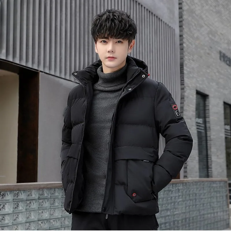 Winter Men Down Cotton-Padded Coat Male Handsome Hooded Thicken Cold-Resistant Warm Outwear Casual Large Size Pure Color Outcoat