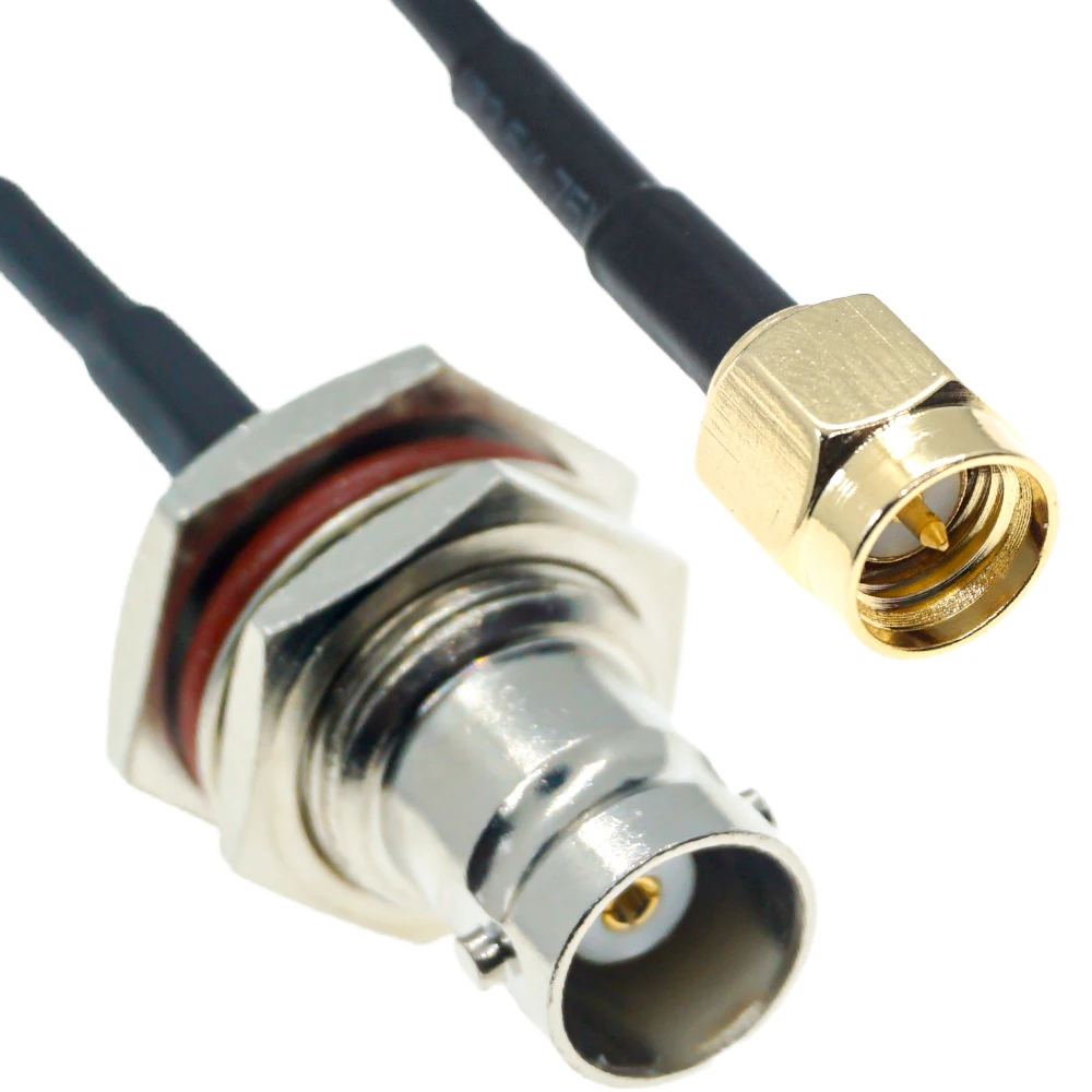 New BNC Female Jack Bulkhead To SMA Male SMA Plug Connector RF Coaxial Jumper Coax Pigtail Cable RG316