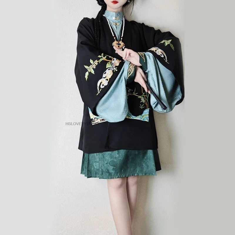 Women's Hanfu  Rabbit Embroidery Daily Ming-style Stand-collar Hanfu short-sleeved Jacket Short horse-face Skirt Jk Hanfu