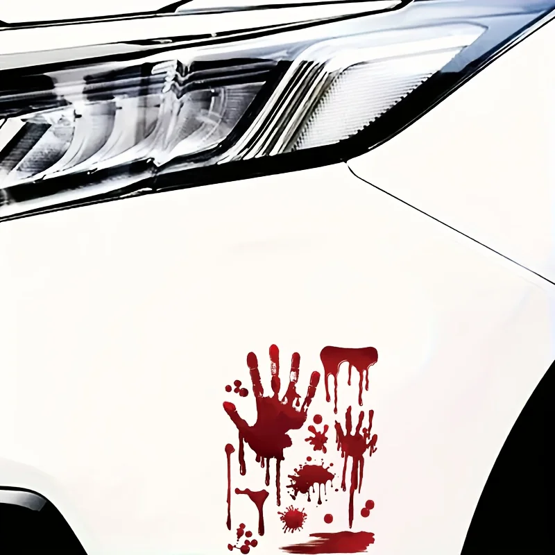 1Pc 2D Flat Bloody Handprint Splatter Glossy Waterproof Vinyl Sticker Car Window Water Bottle Halloween Decor Gift