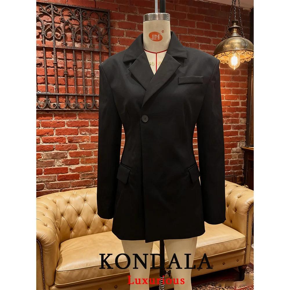 KONDALA مكتب سيدة شيك سترة سوداء المرأة الخامس الرقبة أزرار واحدة كم طويل جاكيتات موضة 2025 خمر المرأة الأنيقة السترة