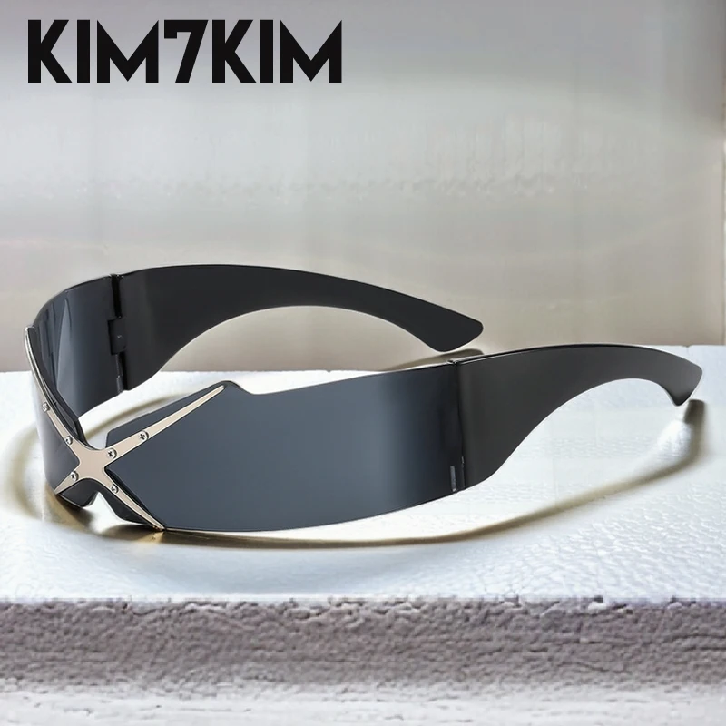 Steampunk Rimless Mask Sunglasses Men Women 2025 Luxury Brand Vintage One-Piece Shield Goggle For Male Y2K Punk UV400 Eyewear