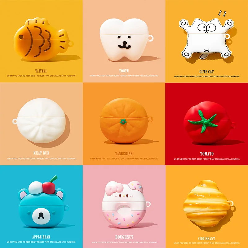 Étui AirPods 1/2/3/4/Pro/Pro2, biscuits 3D, dessin animé, mignon, souple, chargement sans fil, accessoires pour écouteurs