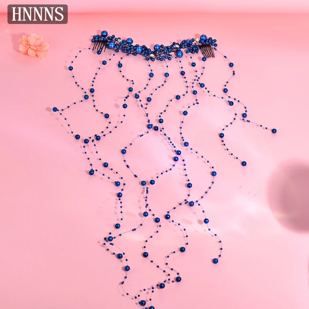 

HNNNS Blue Pearl Hair Vine Long Tassel Hair Comb Clip Elegant Adjustable Hairpin Dating Party Hair Accessories As Gift Idea A230
