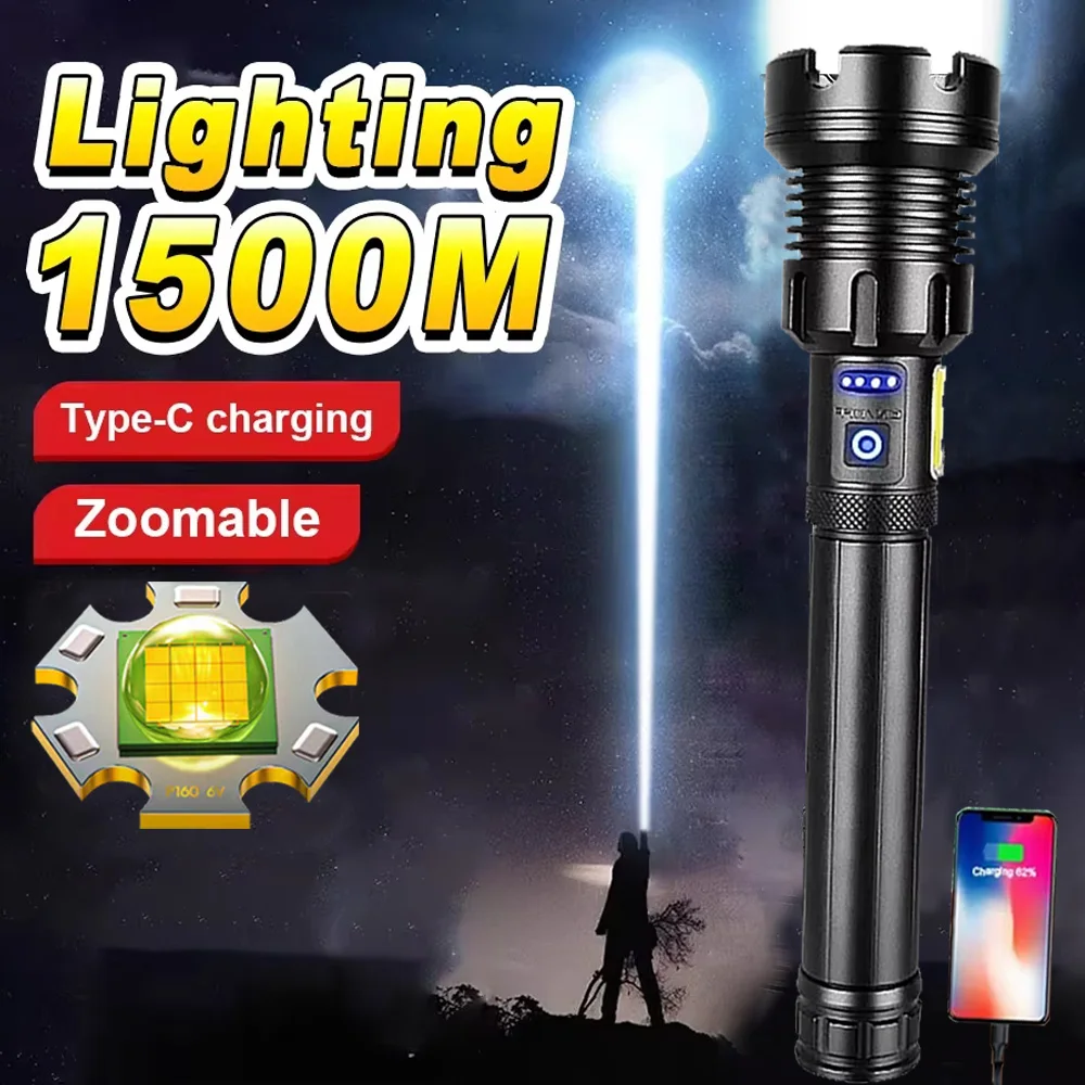 

2025 Most Powerful Flashlight Super Bright Rechargeable Led Torch 10000000LM Long RangeTactical Flashlights Zoom Camping Lantren