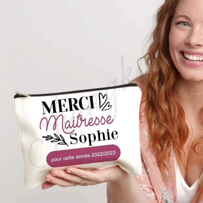 

Personalized Makeup Bag Pencil Case Custom Teacher Name Stationery Bags Travel Toiletry Organizer Pouch Thanks Gift for Teacher