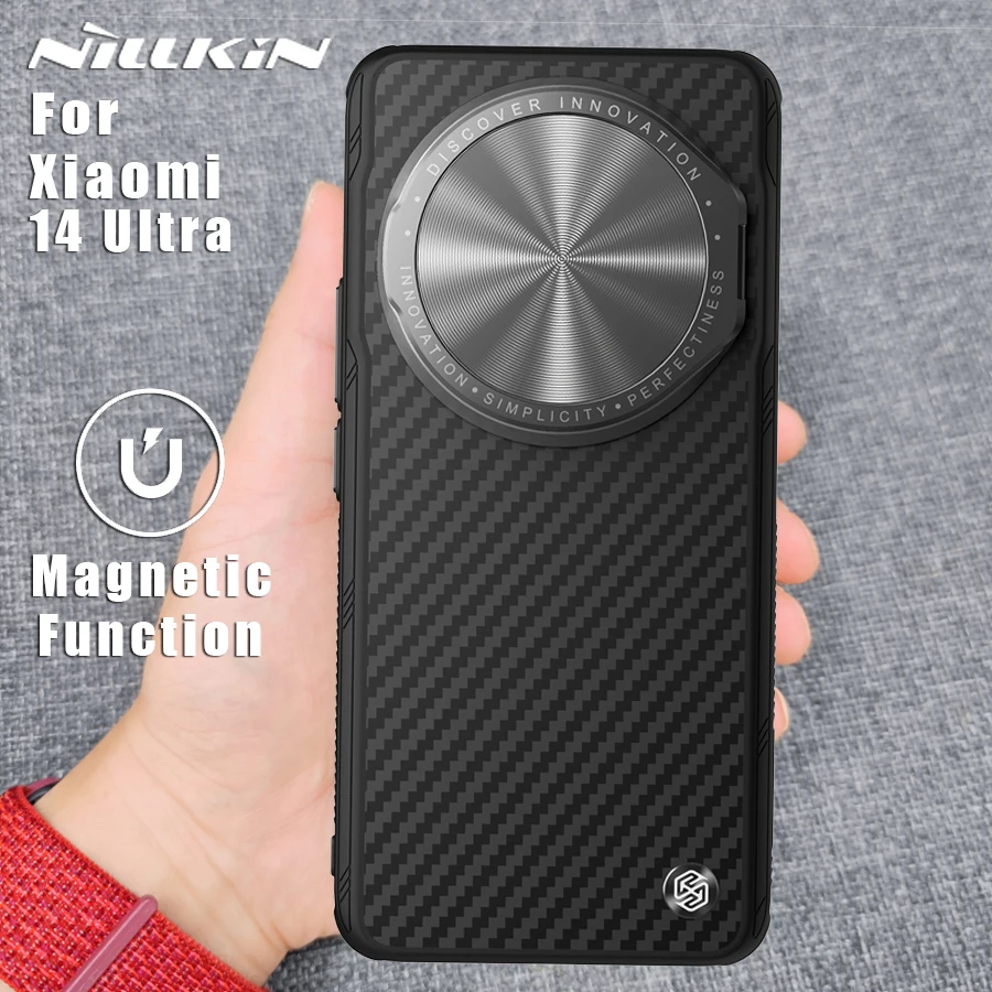 NILLKIN for Xiaomi Mi 14 Ultra 5G case Carbo fiber Magnetic Adapt Magsafe Lens full Camera Protection Back cover mi14ultra