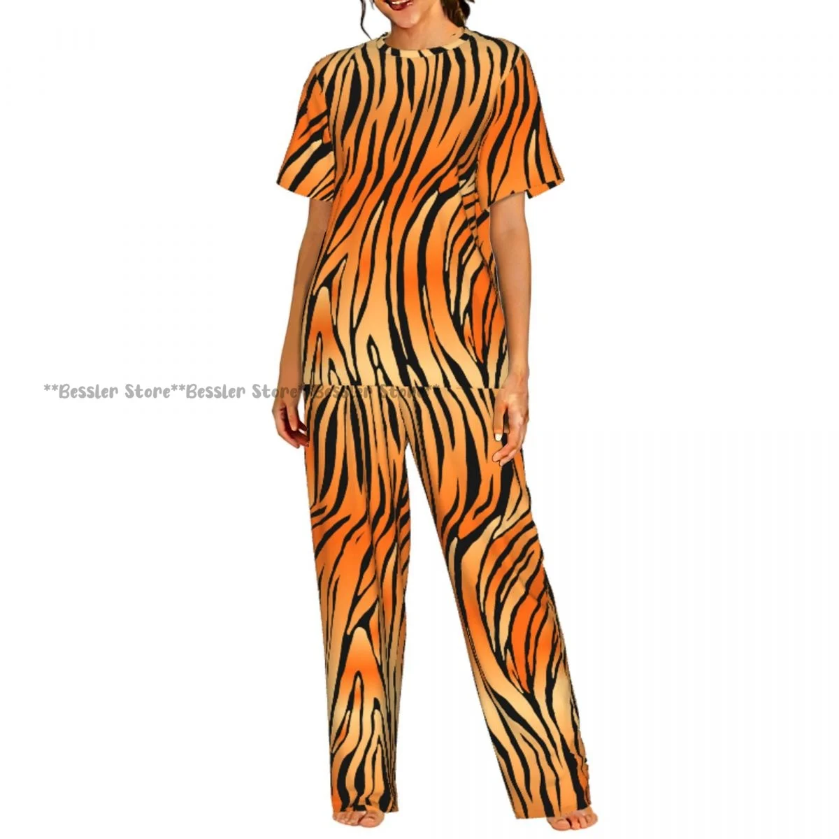 

Женский пижамный комплект с абстрактным принтом под тигровую шкуру, с коротким рукавом, 2 предмета, для дома и отдыха
