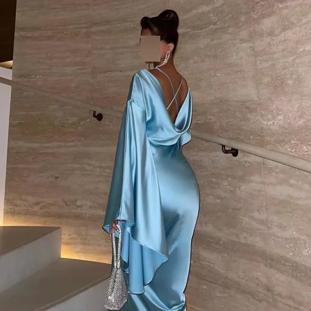 Yipeisha Long Sleeves Prom Dresses Criss Cross Sexy Backless Cocktail Party Women Wear Mermaid Evening Formal Occasion Dress