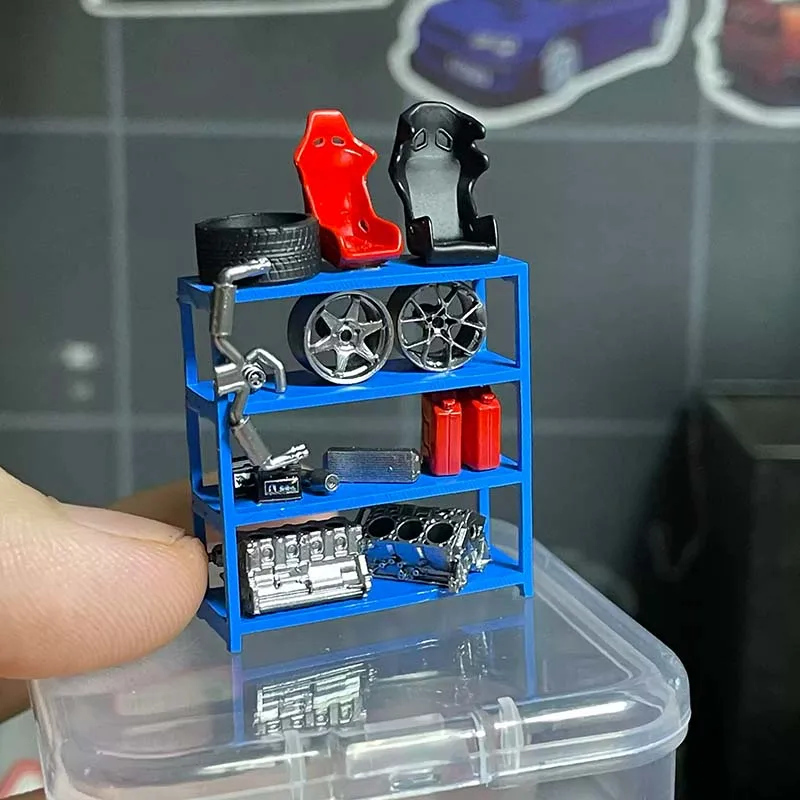 

1/64 Scale Model Car Racing Seat Wheel Hub Turbo Engine Cylinder Block Intercooler Battery Rack Decoration Collection