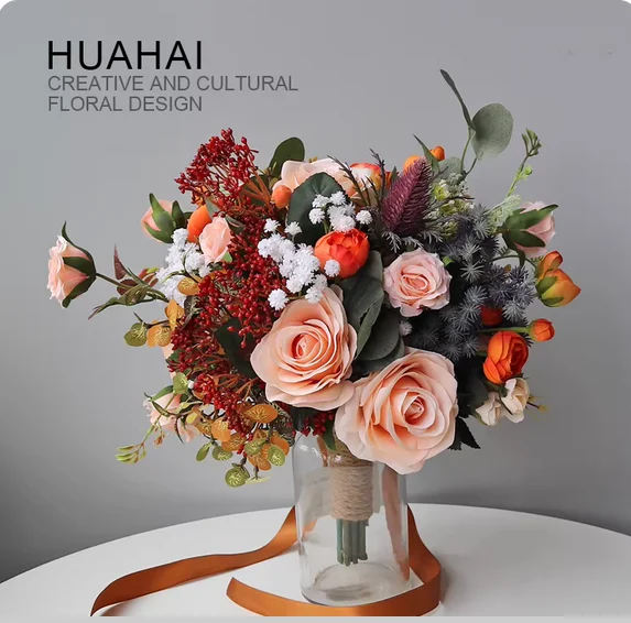 Holding flowers, roses, simulation flowers, Korean bridal balls, wedding trips, photography, home decoration, lotus root starch.