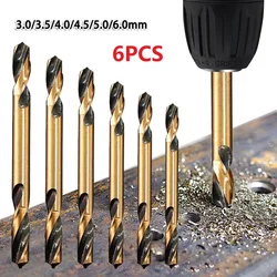 6pcs HSS Double-Headed Auger Drill Bits For Metal Stainless Steel Wood Drilling Power Tool 3mm/ 3.5mm/ 4mm/ 4.5mm/ 5mm/ 6mm