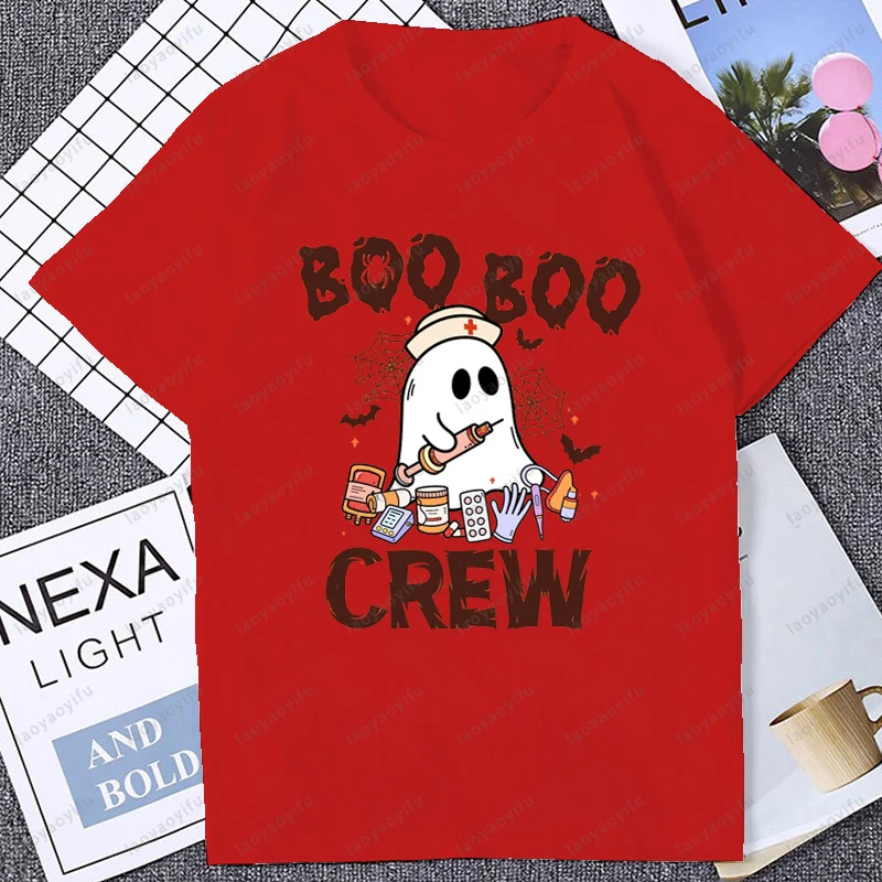 Boo Boo Crew Tee Halloween Nurse T Shirt The Horror Season Ghost Graphic Cartoon T-shirt Short Sleeve Loose Women Tshirt