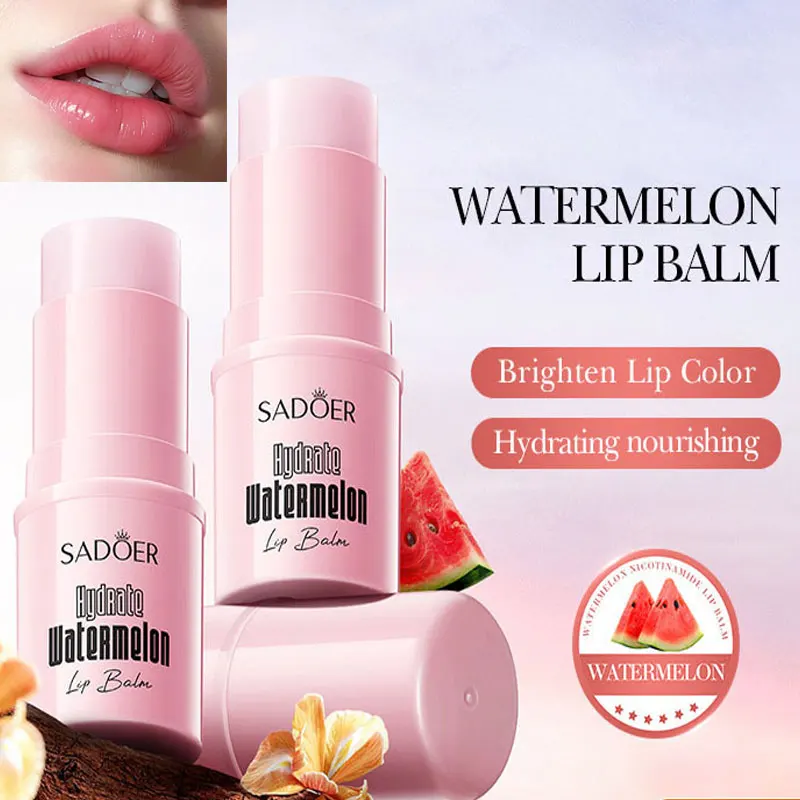SADOER Niacinamide Hydrating and Nourishing Watermelon Lip Balm Fade Lip Line Bright Lip Color Daily Treatment