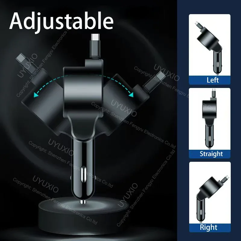 Ładowarka samochodowa USB C 65 W Super szybkie ładowanie z wyświetlaczem napięcia PD 30 W zwijany kabel typu C do iPhone'a 16 Pro Max 15 Samsung — zdjęcie produktu 6